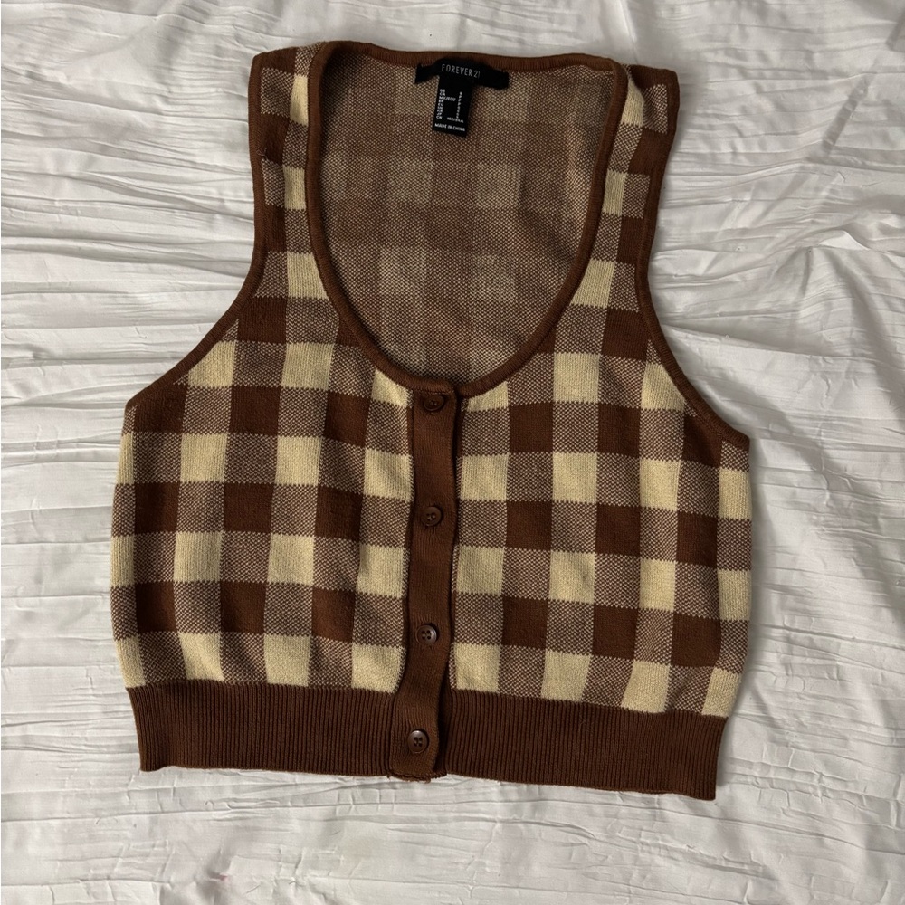Forever 21 Brown Plaid Vest